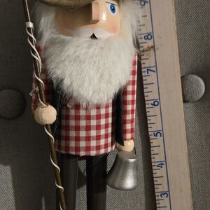 Festive Red Checkered Nutcracker with Staff